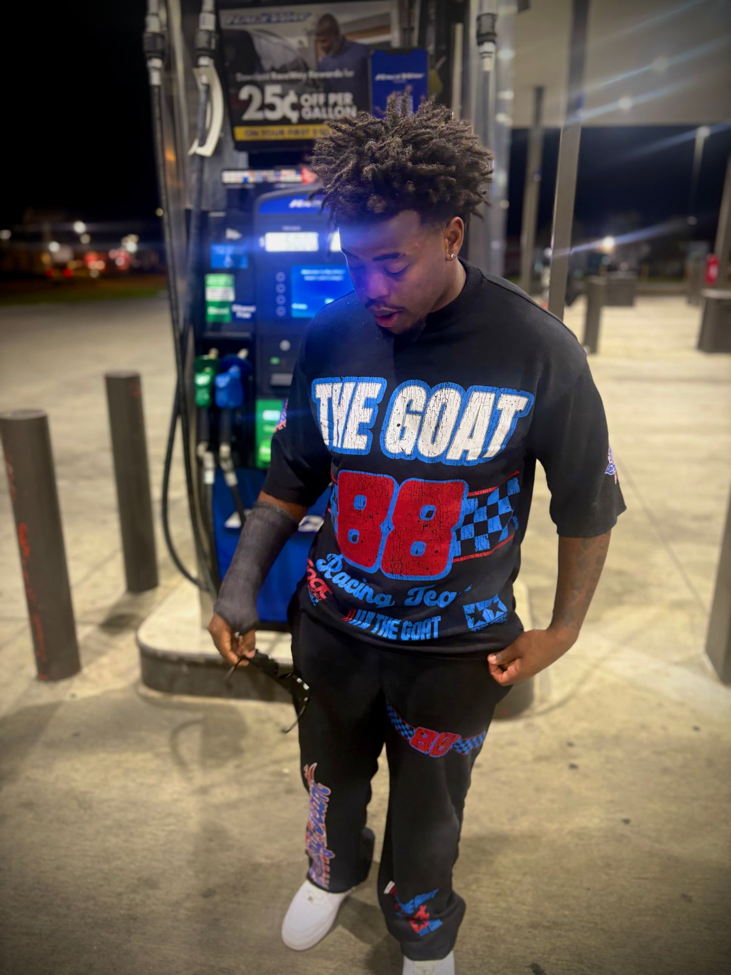 THE GOAT “NASCAR RACING TEAM”BLACE/RED/BLUE JOGGER SET.