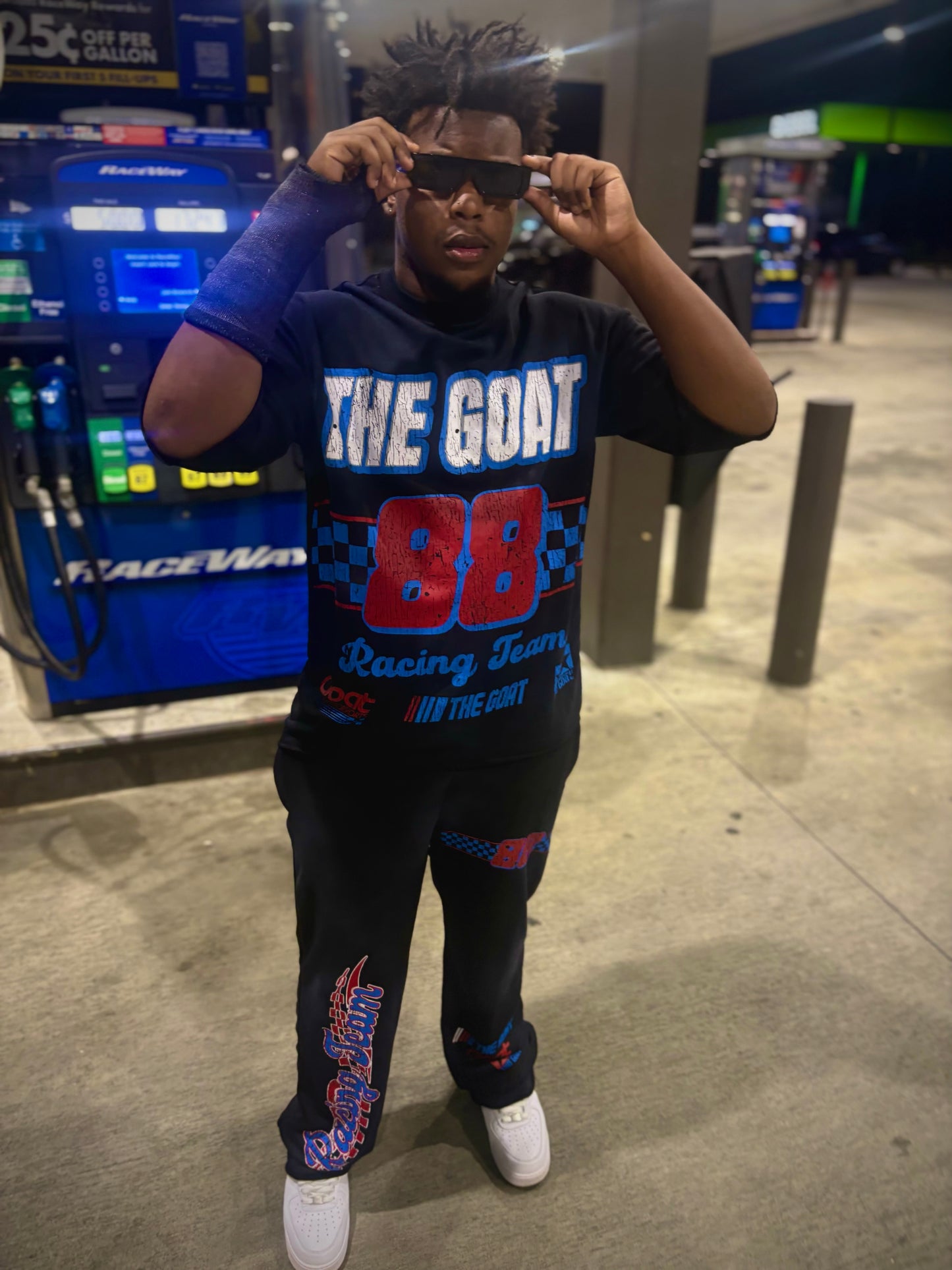 THE GOAT “NASCAR RACING TEAM”BLACE/RED/BLUE JOGGER SET.
