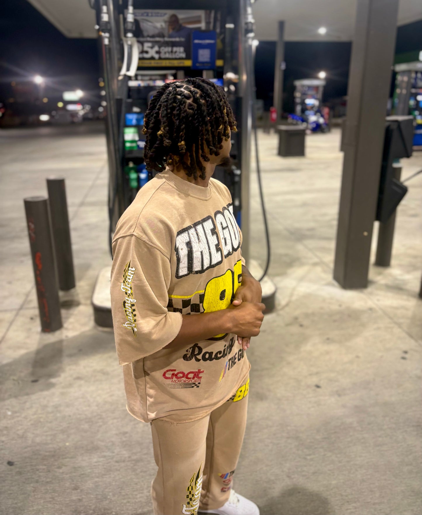 THE GOAT “NASCAR RACING TEAM” BEIGE/YELLOW/WHITE JOGGER SET.