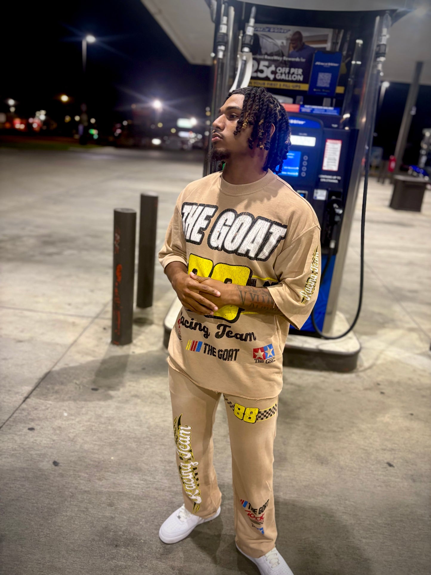 THE GOAT “NASCAR RACING TEAM” BEIGE/YELLOW/WHITE JOGGER SET.