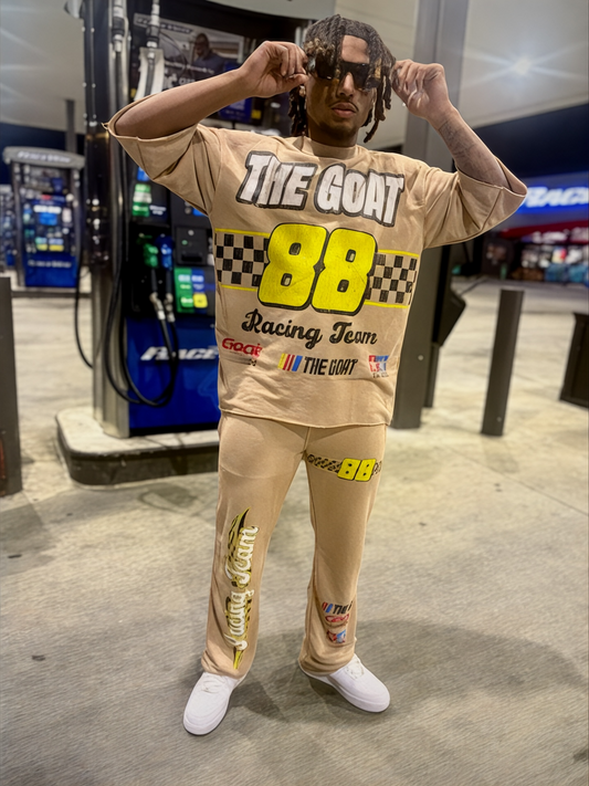 THE GOAT “NASCAR RACING TEAM” BEIGE/YELLOW/WHITE JOGGER SET.
