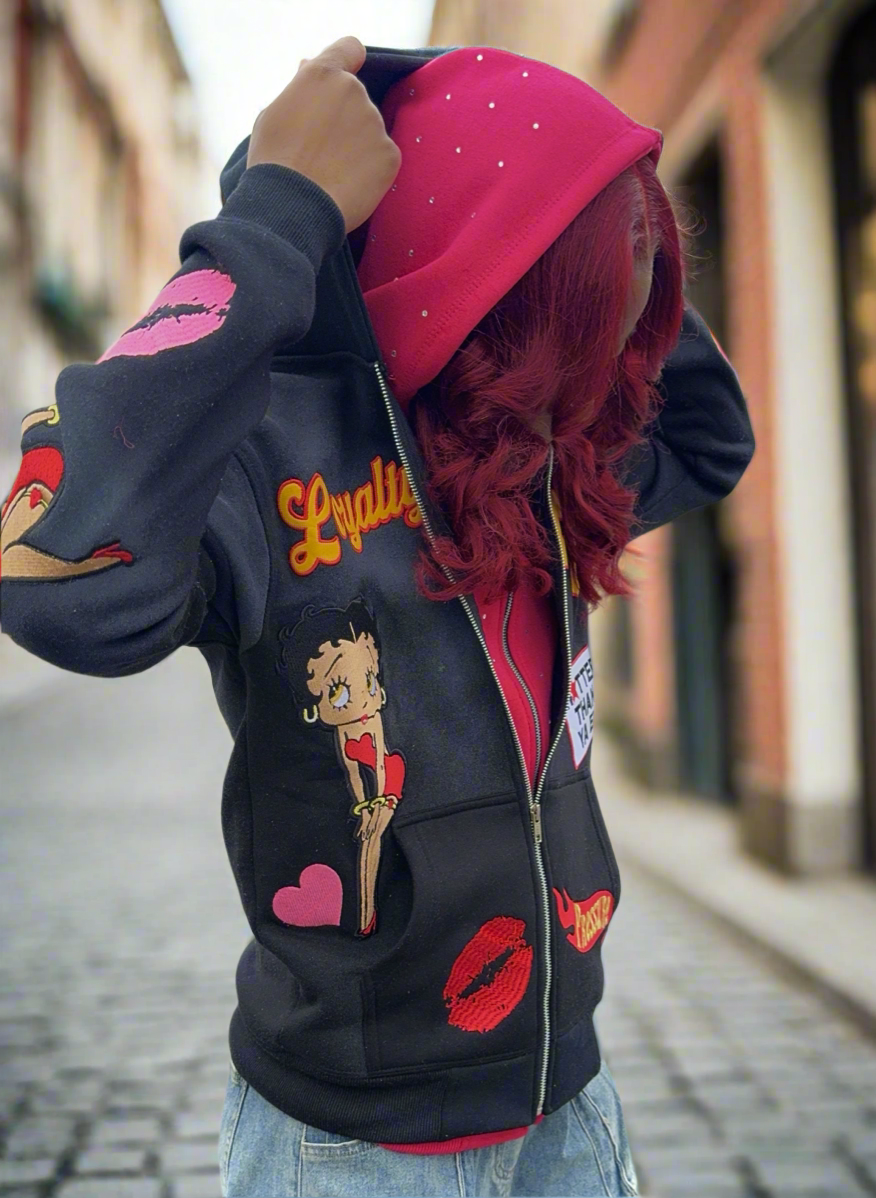 FABRICATED LOVE “ALL SHE WANT IS LOYALTY” ZIP UP HOODIES