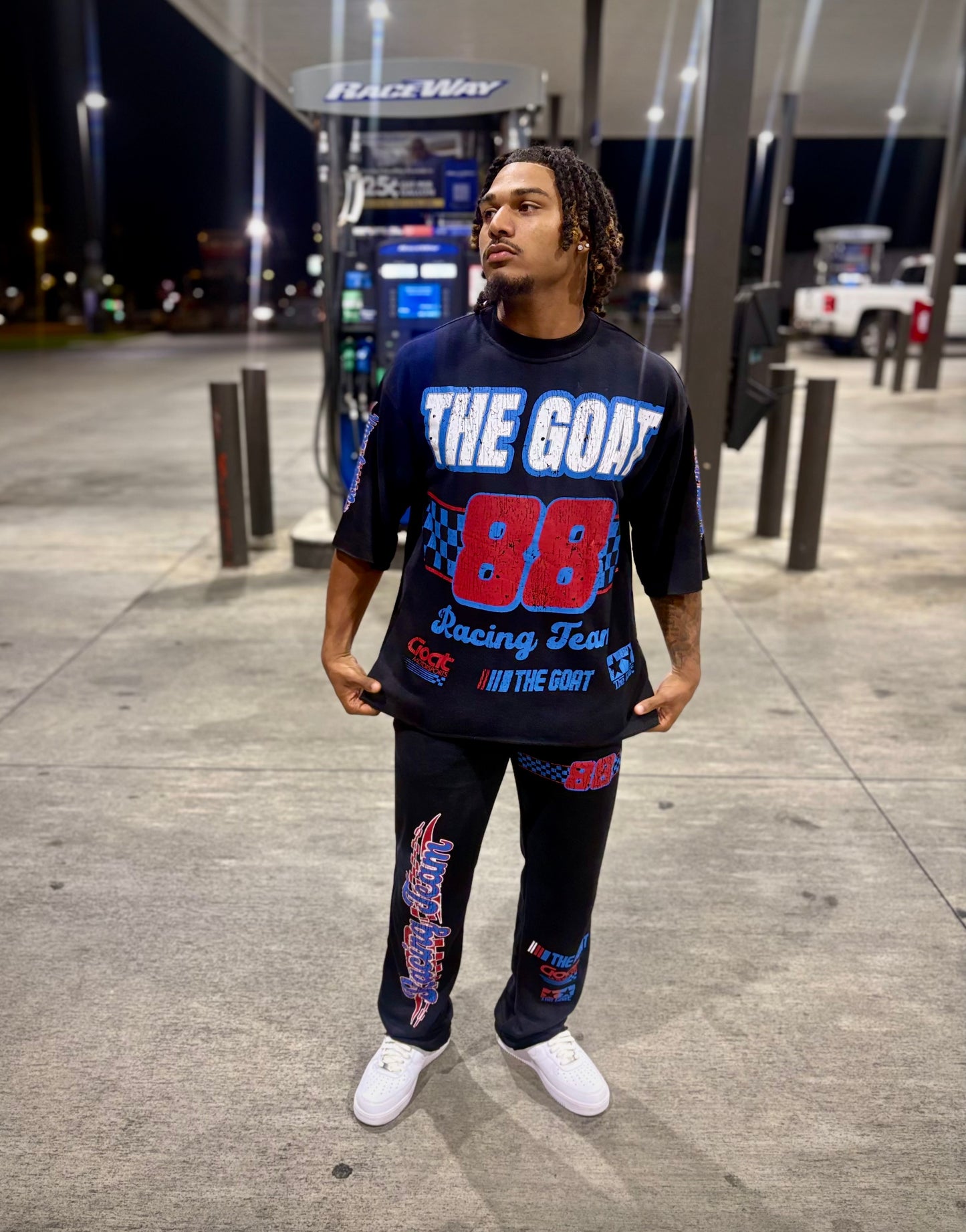 THE GOAT “NASCAR RACING TEAM”BLACE/RED/BLUE JOGGER SET.