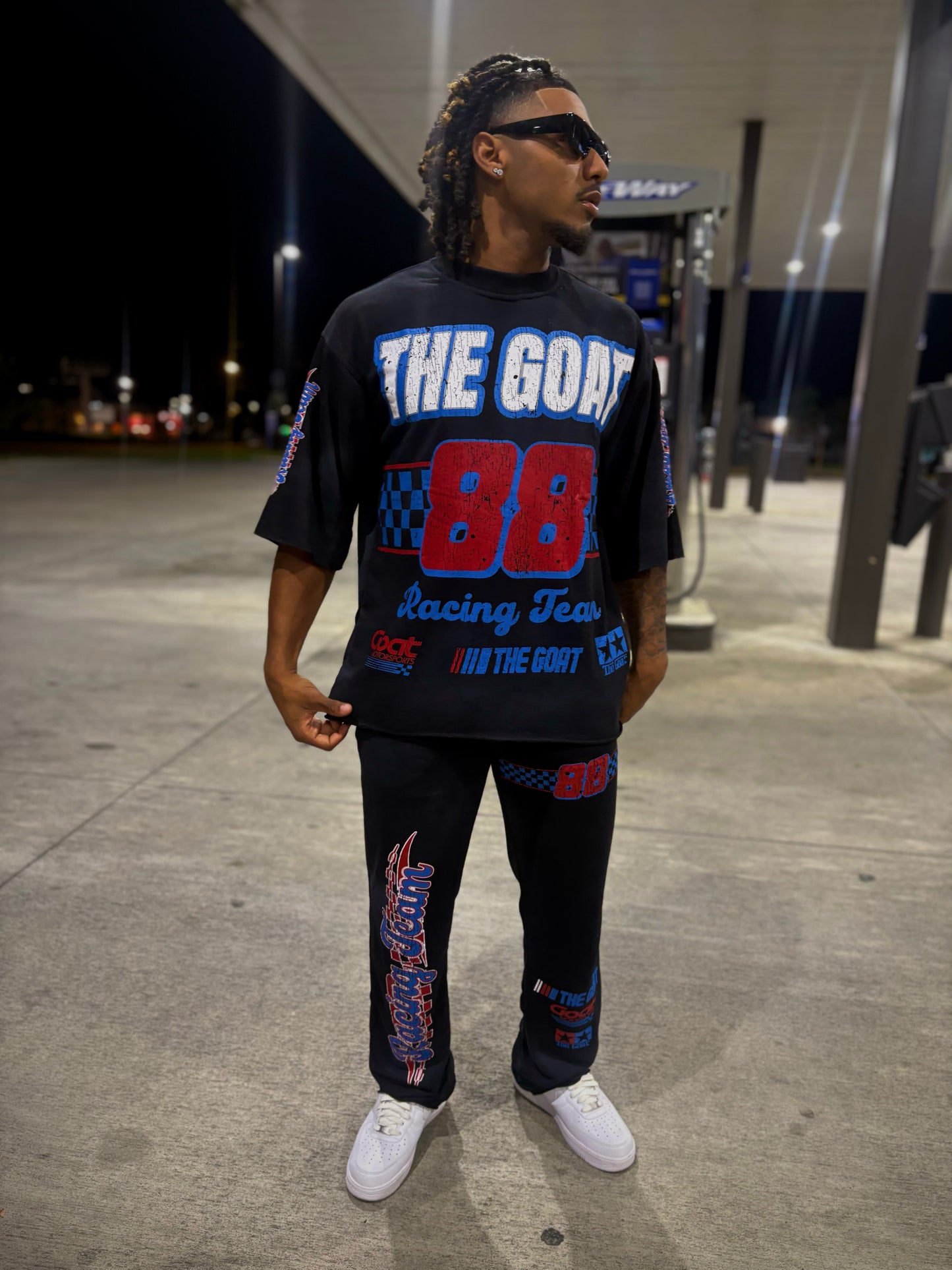 THE GOAT “NASCAR RACING TEAM”BLACE/RED/BLUE JOGGER SET.