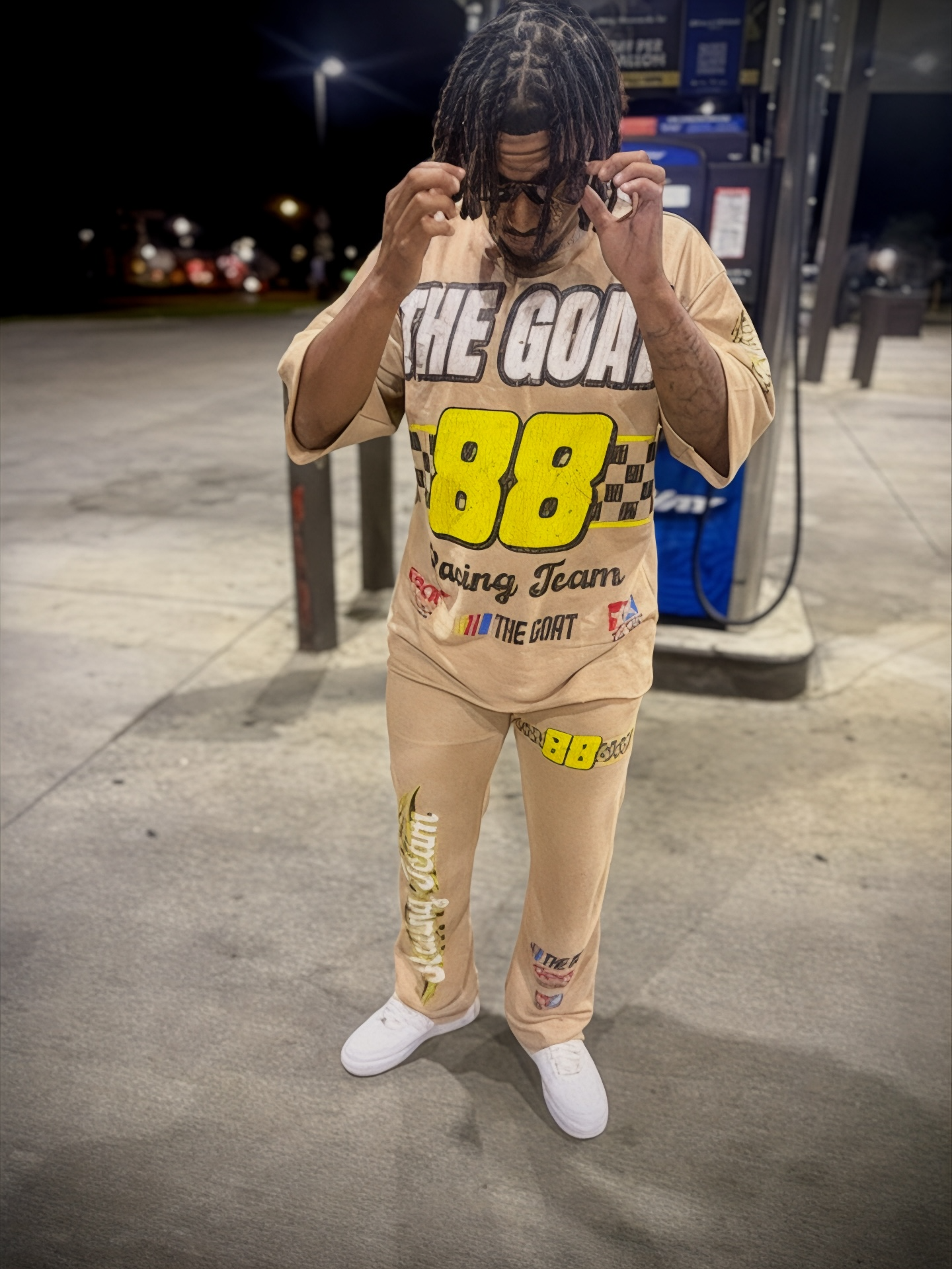 THE GOAT “NASCAR RACING TEAM” BEIGE/YELLOW/WHITE JOGGER SET.