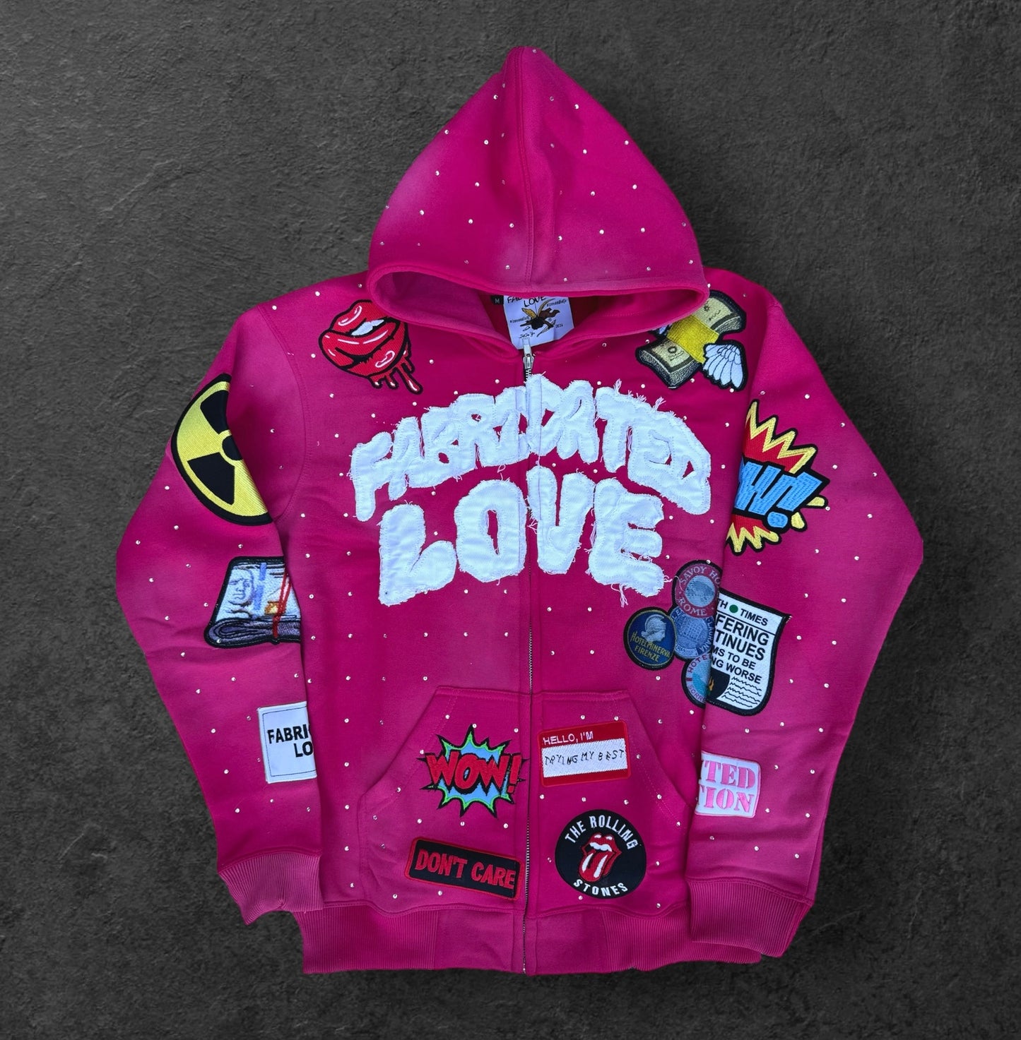 FABRICATED LOVE  “I KNOW MY EX MAD AF” PINK ZIP-UP HOODIE