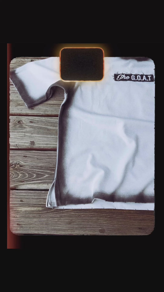 THE G.O.A.T WHITE/RED “IMPECCABLE” EMBROIDERY PATCH DROP SHOULDER T-SHIRT