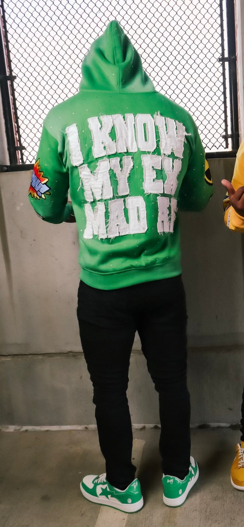 FABRICATED LOVE  “I KNOW MY EX MAD AF” GREEN ZIP-UP HOODIE