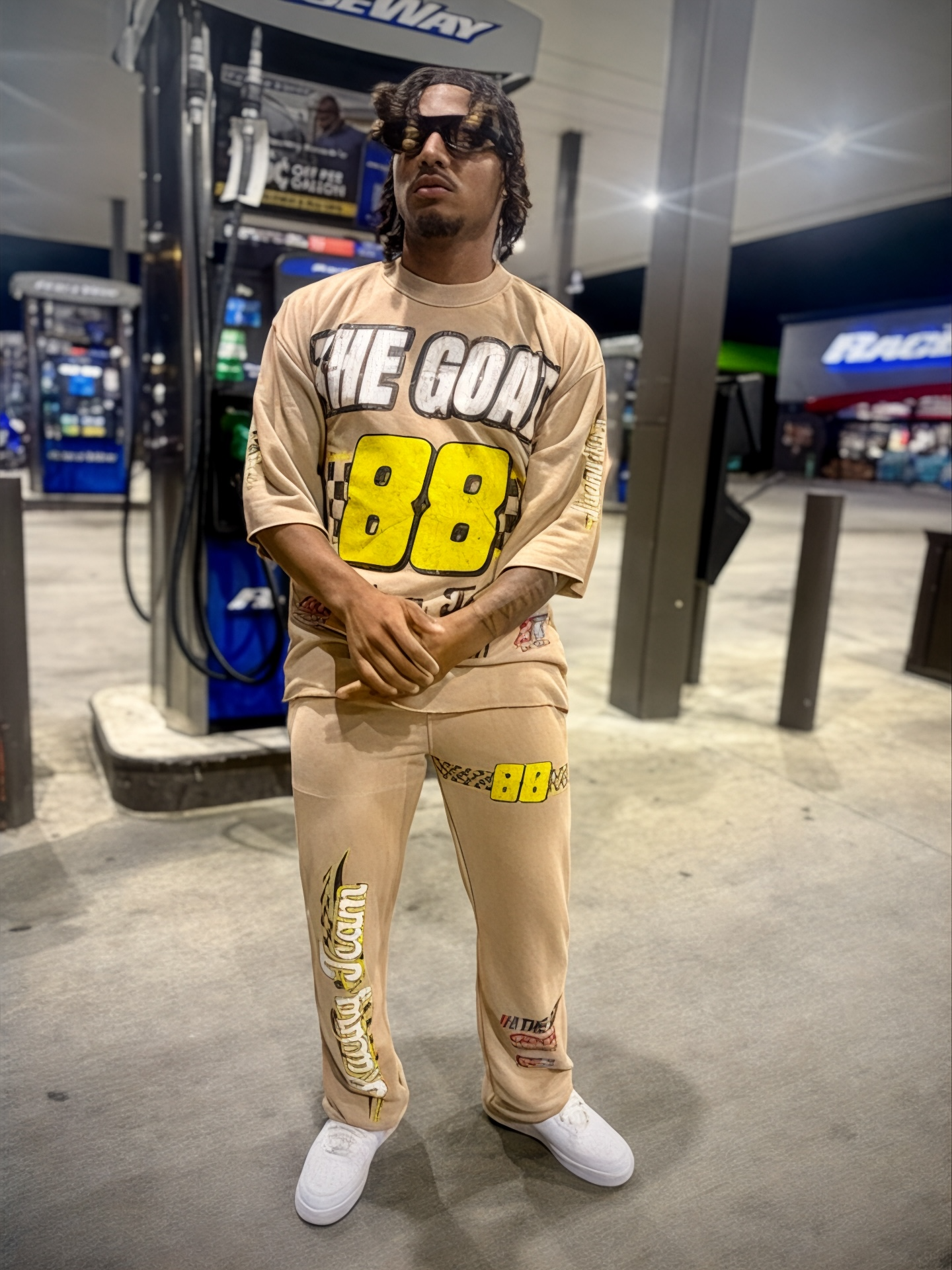 THE GOAT “NASCAR RACING TEAM” BEIGE/YELLOW/WHITE JOGGER SET.