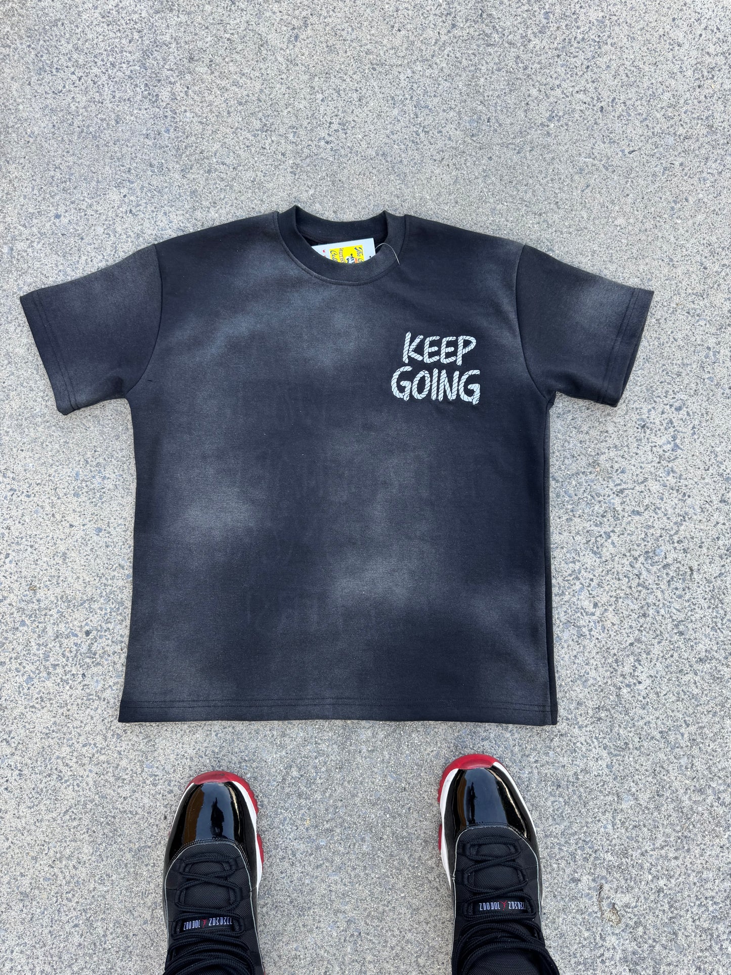 THE GOAT “KEEP GOING” MOTIVATIONAL BLACK ACID WASH T SHIRT