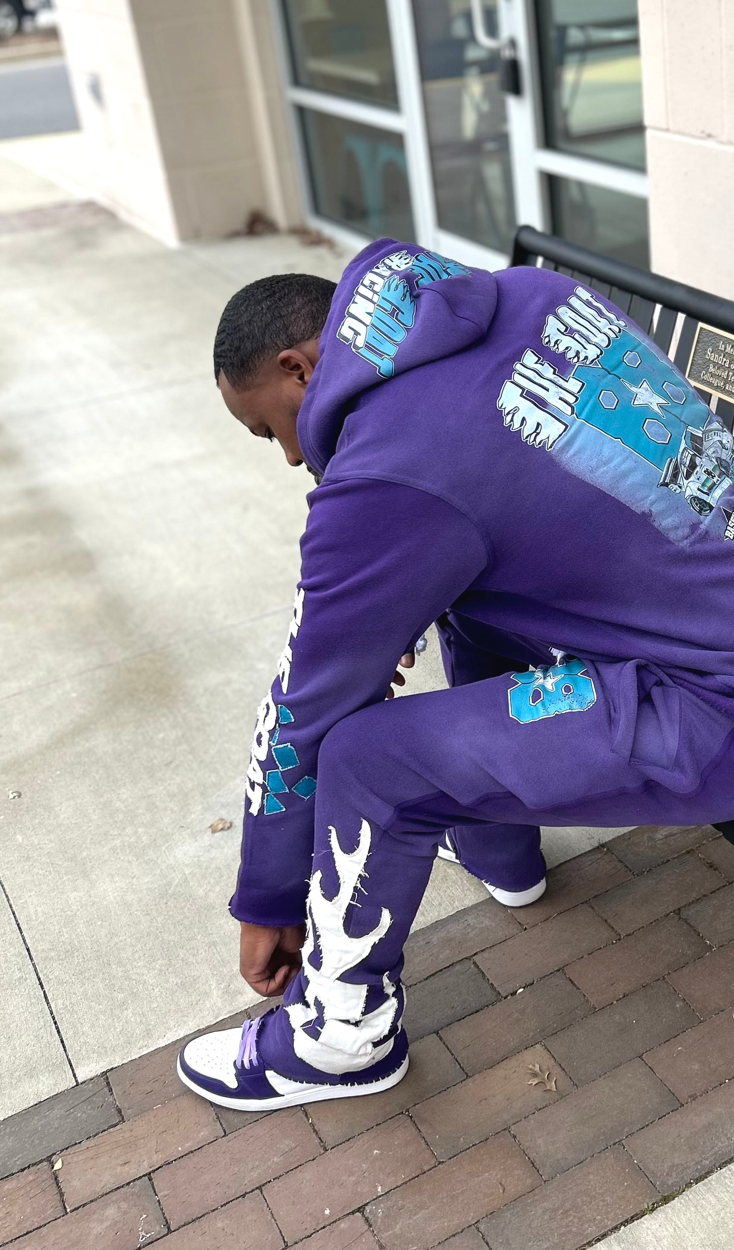 The G.O.A.T “RACING 2 THE MONEY” PURPLE/WHITE/TEAL Hoodie & Jogger set