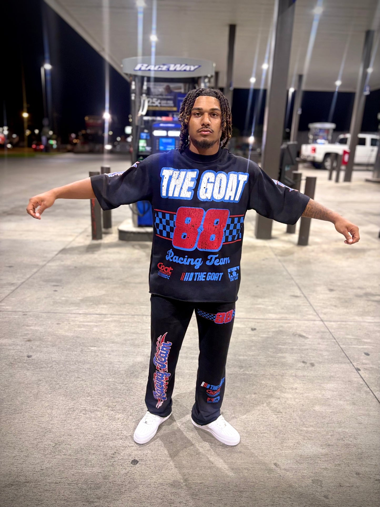 THE GOAT “NASCAR RACING TEAM”BLACE/RED/BLUE JOGGER SET.