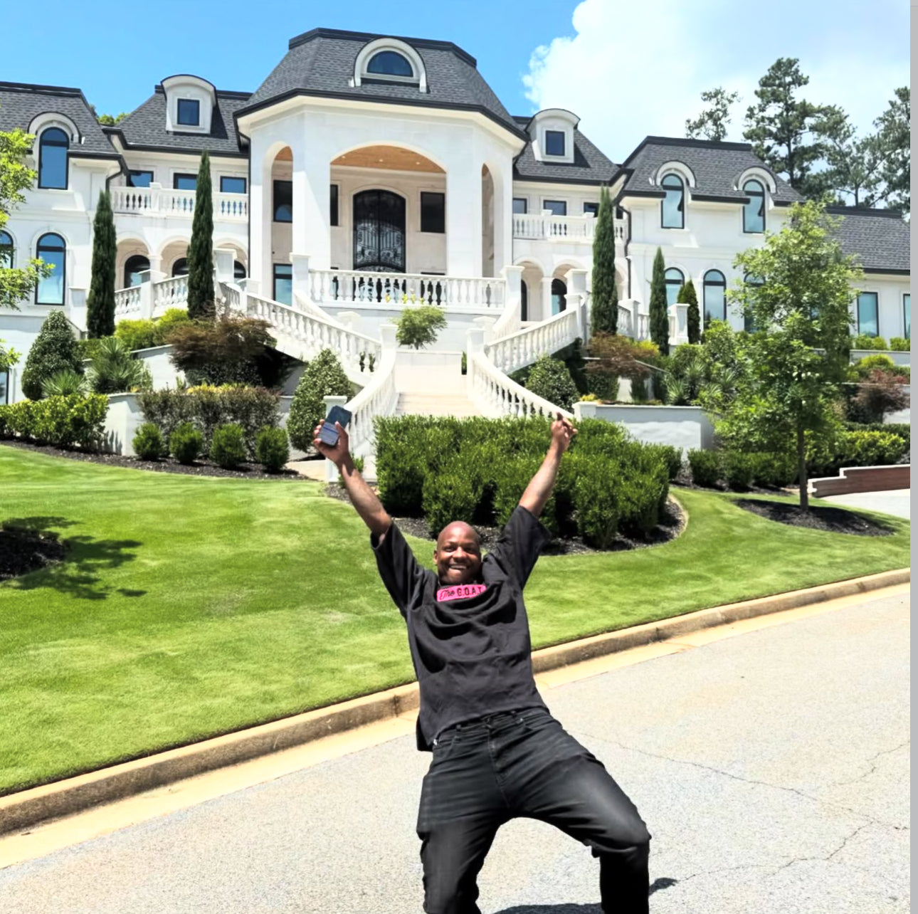 THE G.O.A.T BLACK/FUCHSIA “IMPECCABLE” EMBROIDERY PATCH DROP SHOULDER T-SHIRT