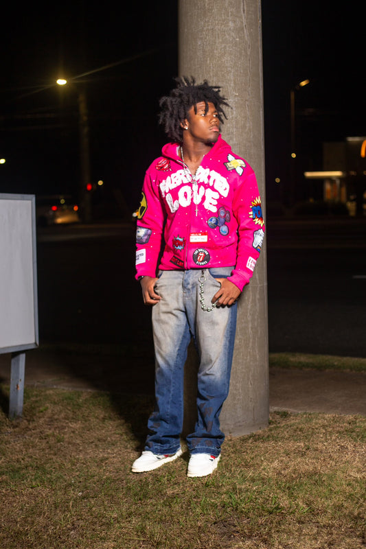 FABRICATED LOVE  “I KNOW MY EX MAD AF” PINK ZIP-UP HOODIE