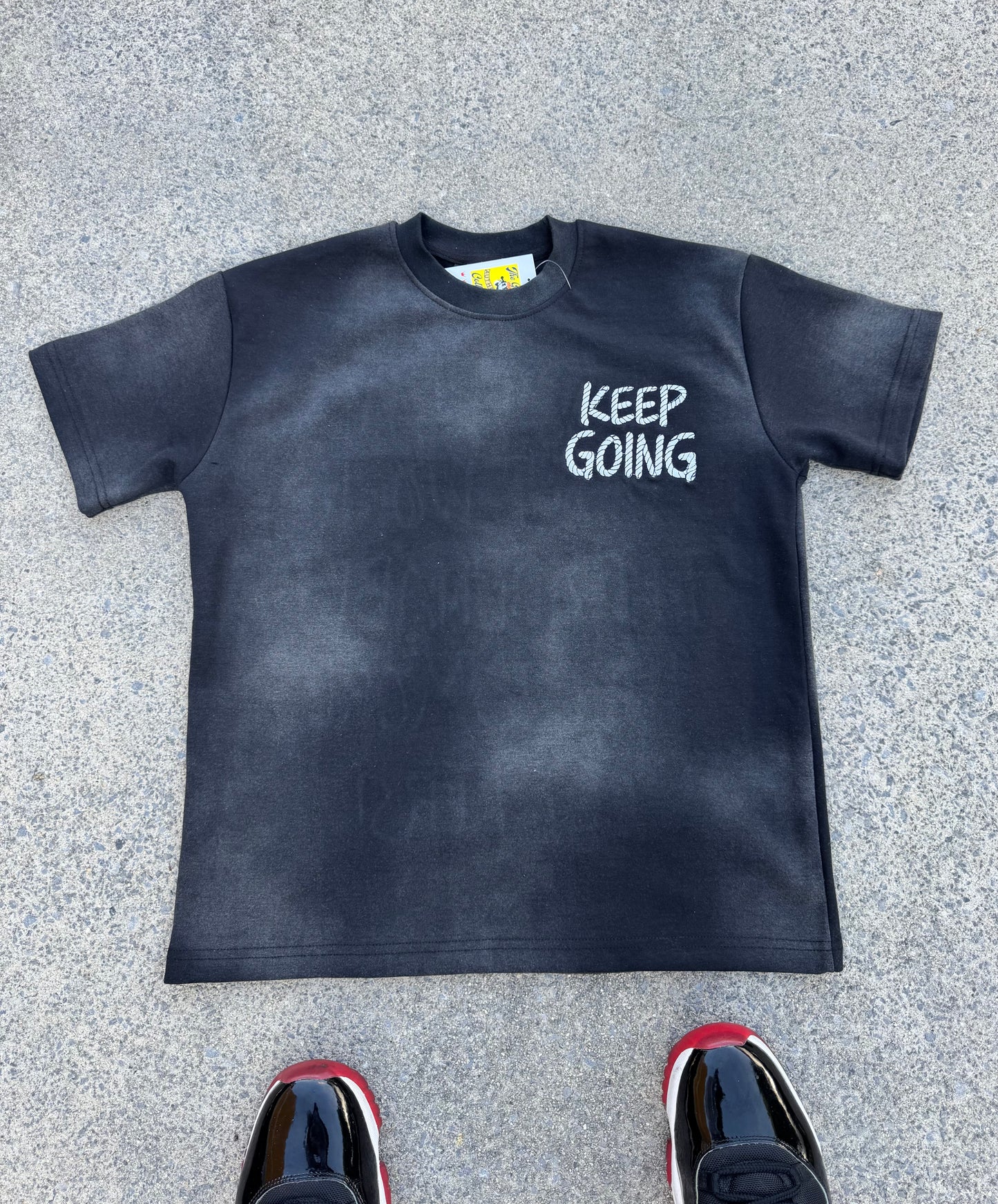 THE GOAT “KEEP GOING” MOTIVATIONAL BLACK ACID WASH T SHIRT