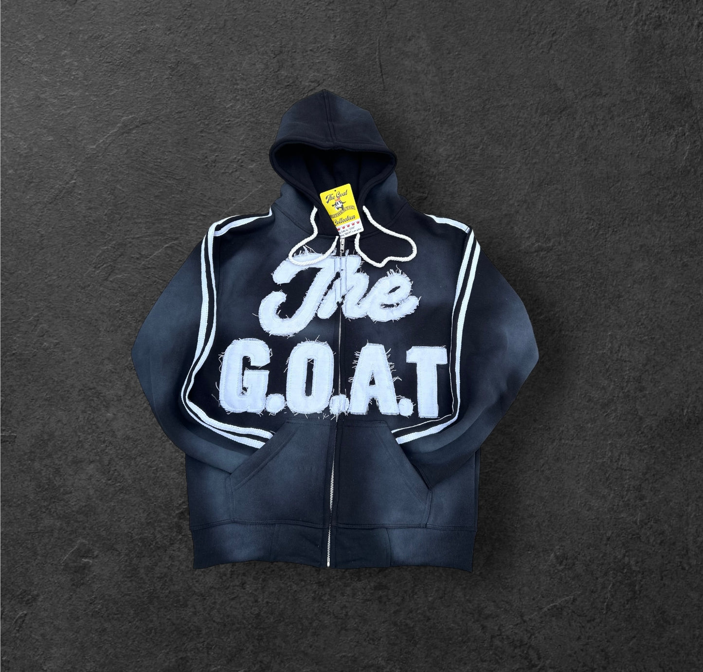 BLACK & WHITE THE G.O.A.T DISTRESSED SUN FADE ZIPUP HOODIE SETS.