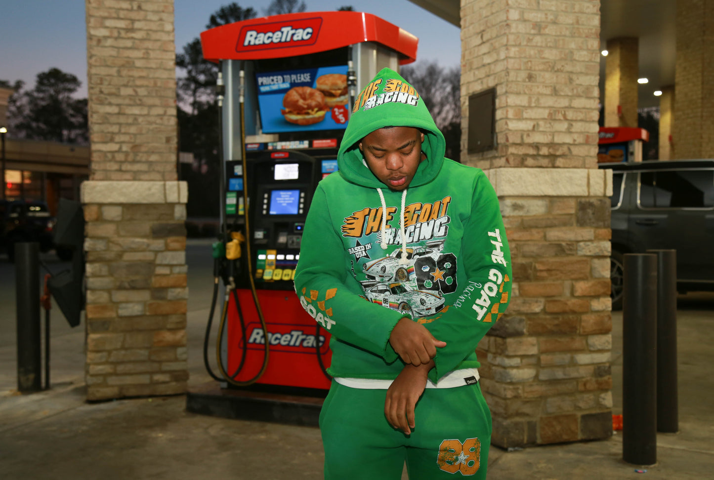The G.O.A.T “RACING 2 THE MONEY” GREEN/YELLOW/WHITE Hoodie & Jogger set