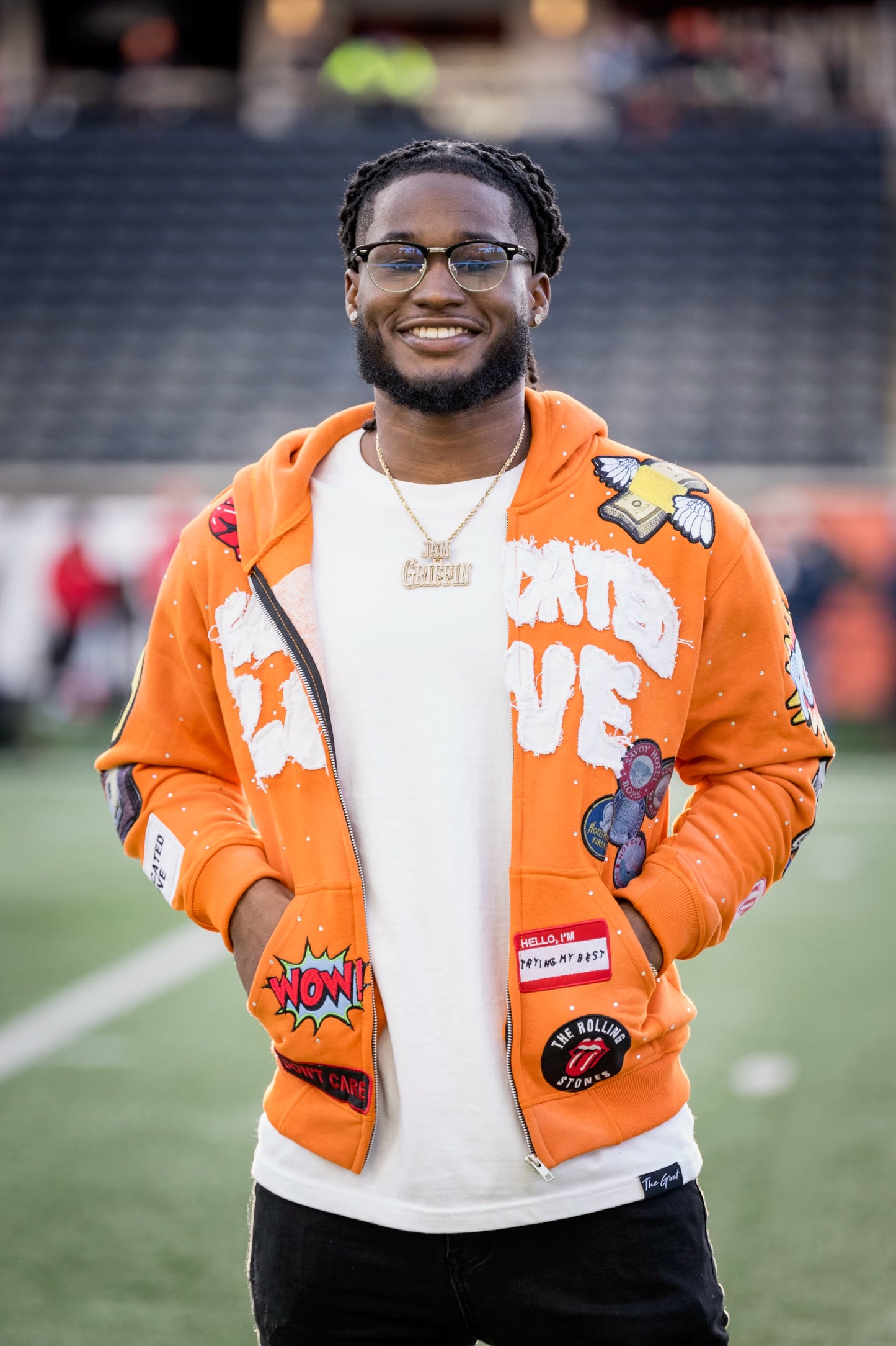 FABRICATED LOVE  “I KNOW MY EX MAD AF” ORANGE ZIP-UP HOODIE