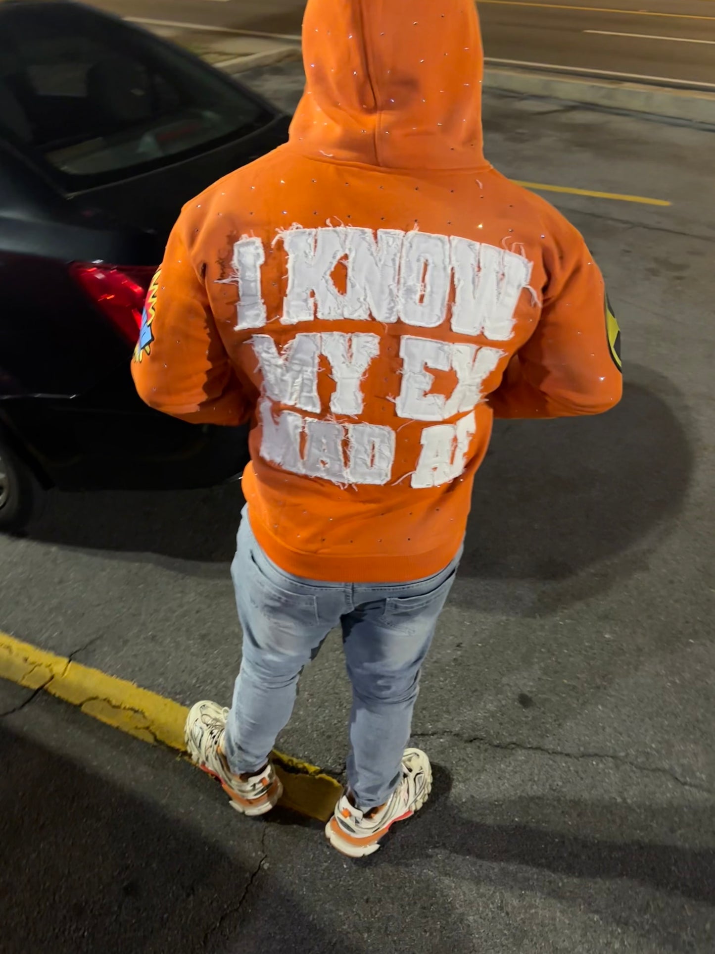 FABRICATED LOVE  “I KNOW MY EX MAD AF” ORANGE ZIP-UP HOODIE