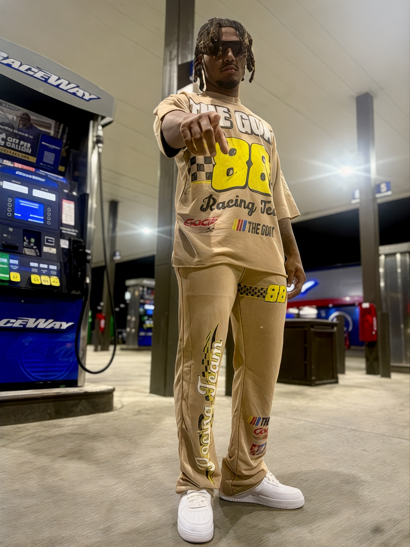 THE GOAT “NASCAR RACING TEAM” BEIGE/YELLOW/WHITE JOGGER SET.