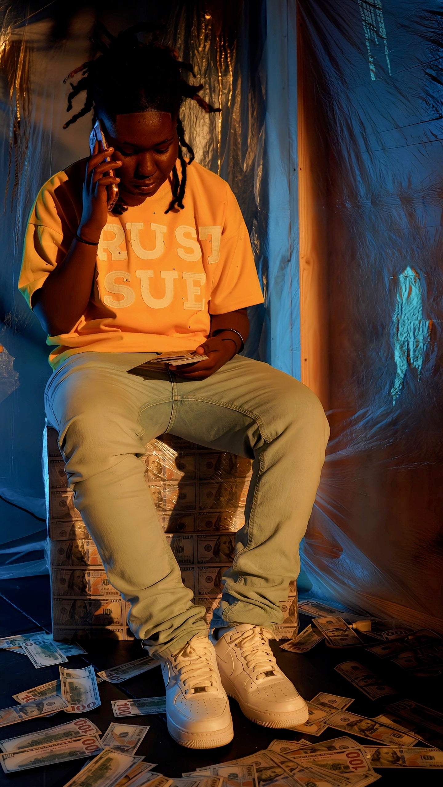 FABRICATED LOVE YELLOW “TRUST ISSUES” Drop shoulder cropped rhinestone Tee