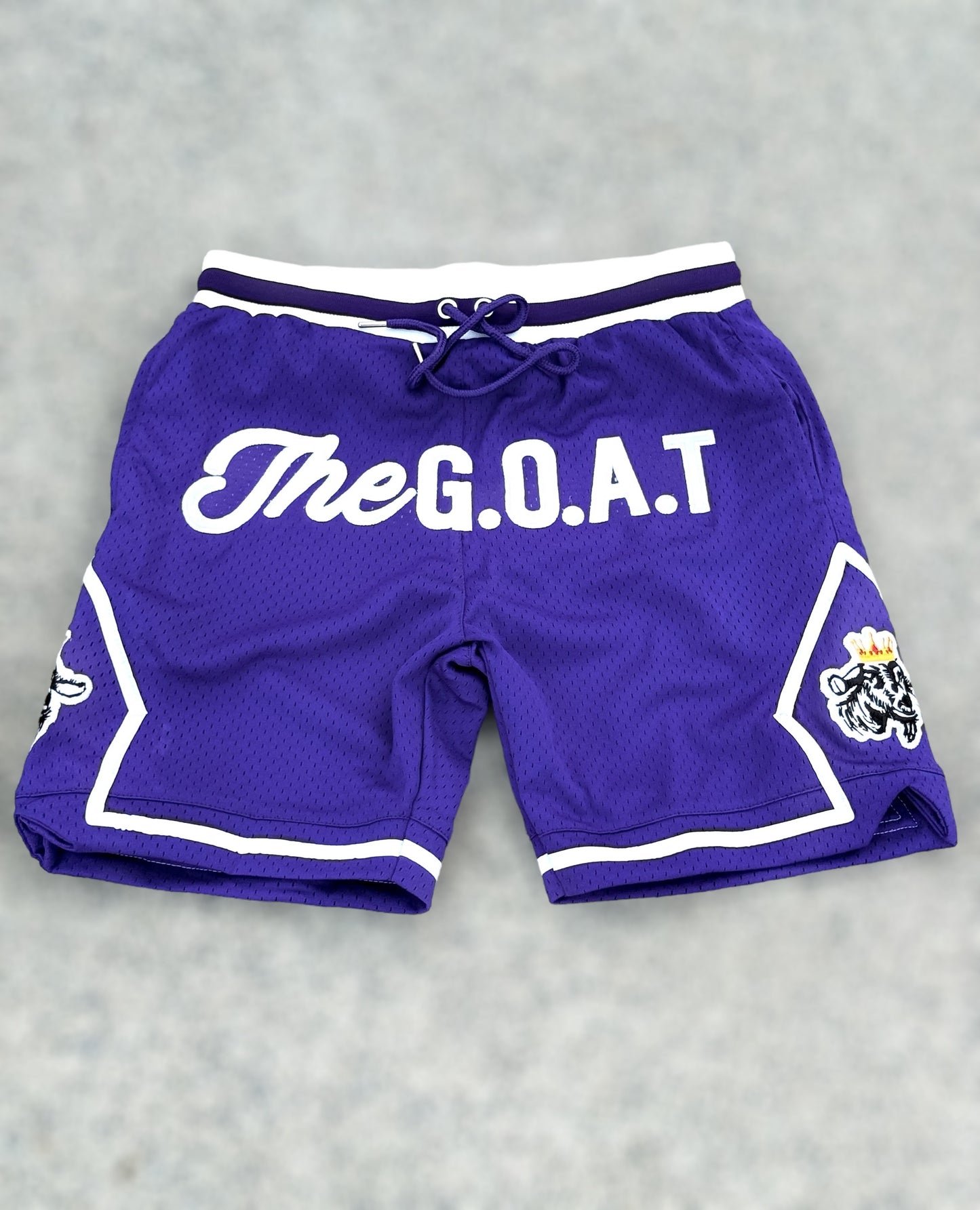 The G.O.A.T Authentic Purple & White Signature basketball shorts