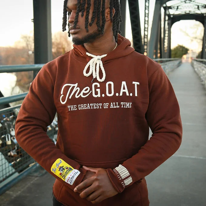 The G.O.A.T Brown/Cream classic 3D embroidered signature Hoodie
