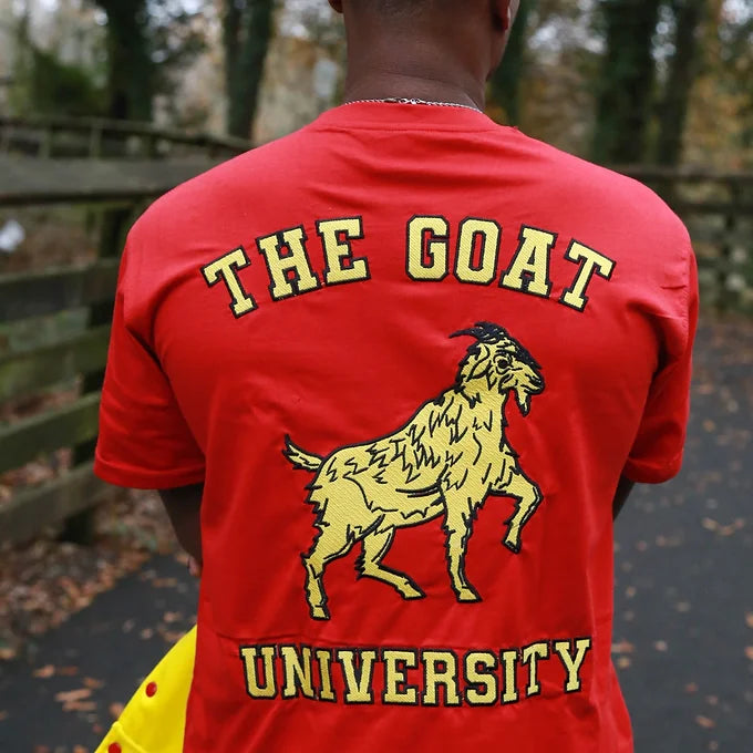 “THE GOAT UNIVERSITY” RED AND YELLOW (OVERSIZED) CLASSIC T-SHIRT