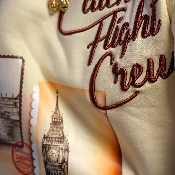 CATCH  FLIGHT CREW Cream/Brown UK “London” Stamped Crewneck