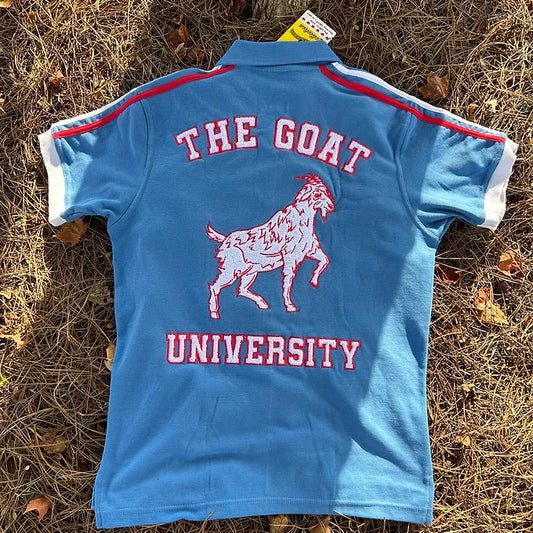 THE GOAT “UNIVERSITY” BLUE/WHITE/RED POLO