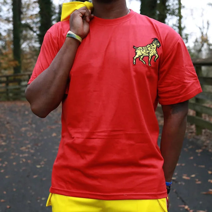 “THE GOAT UNIVERSITY” RED AND YELLOW (OVERSIZED) CLASSIC T-SHIRT