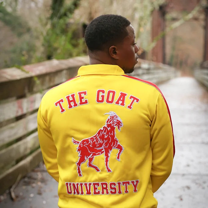 THE GOAT UNIVERSITY  YELLOW/RED/WHITE TRACKSUIT